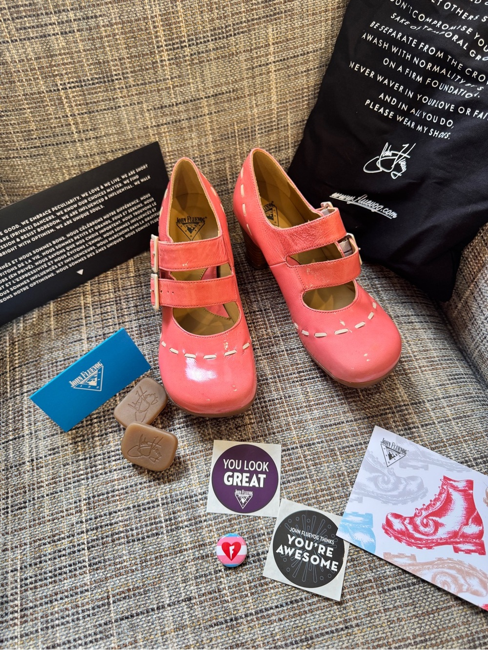 Fluevog Cavalieri limited edition Pink Double-Buckle Mary Jane Heels - Picture 3 of 6